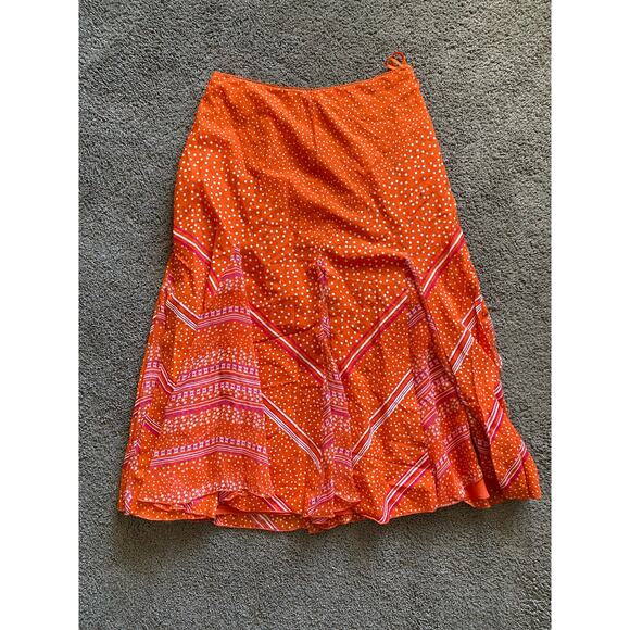 Spirit By Coldwater Creek Orange Polka Dot Cotton A-Line Midi Skirt- Size 10 - Picture 5 of 5